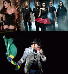 A brasileira Pitty, a banda Evanescence, e Axl Rose, do Guns n' Roses (imagem maior)