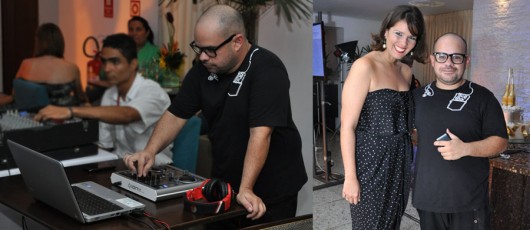 DJ Tricky em ação durante o evento (foto da esquerda) e com a turismóloga Catarina Barros (direita)