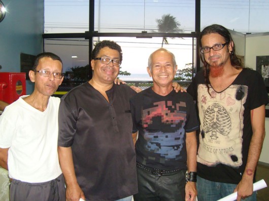 XIV Salão TRT 19ª Região de Pintores Alagoanos Os artistas plásticos Paulo Caldas, Rosilvado Reis (1º lugar), Denis Matos (Comissão Julgadora) e Suel (2º lugar)