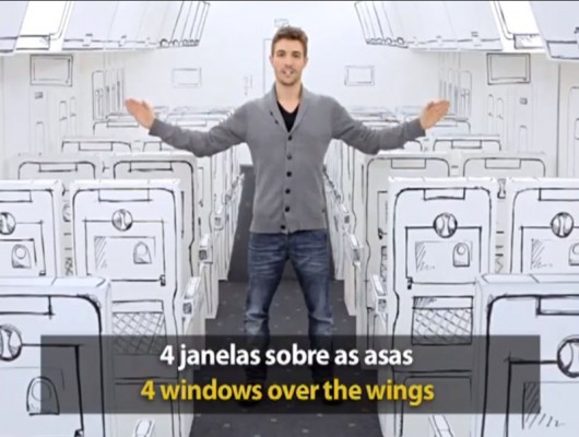 Passageiros são os protagonistas do novo filme que passa a bordo dos aviões da companhia Trecho do safety video da companhia aérea TAP no Youtube