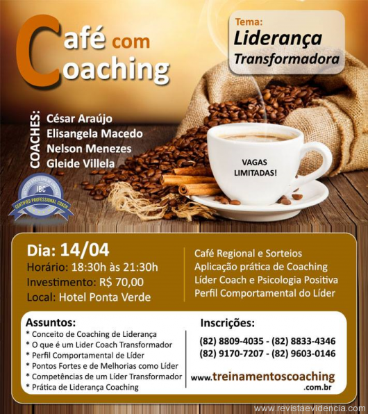 “Café com Coaching” unirá treinamento para líderes a café regional no Hotel Ponta Verde