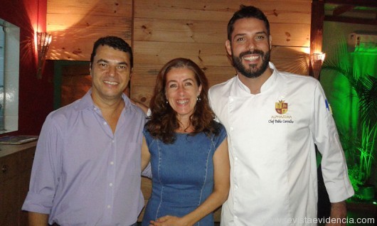 Os sócios Diogo, Paula e o chef Pablo, em noite de degustação para a imprensa