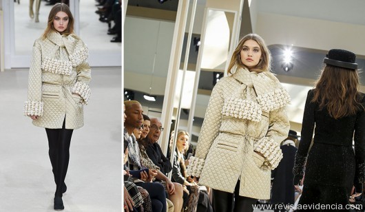 Chanel. Gigi Hadid, estrela dessa temporada, desfilou esse modelo de casaco fofinho que saiu do básico com as pontas trabalhadas!