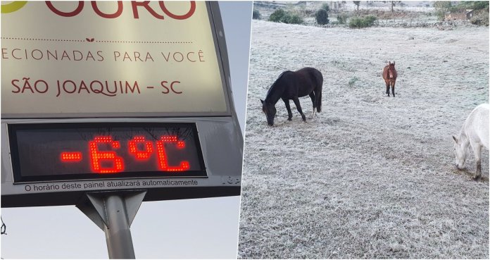 Frio congelante de seis graus negativos marca amanhecer na Serra Catarinense - Foto: SJonline/ClimaTerra/Wagner Urbano/Ronaldo Coutinho/Piter Scheuer