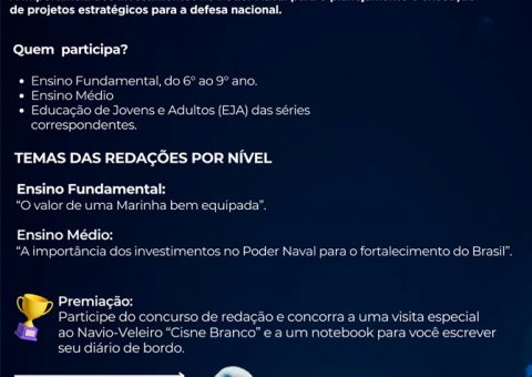 Marinha do Brasil anuncia últimos dias para entrega de redações da Operação “Cisne Branco” 2024